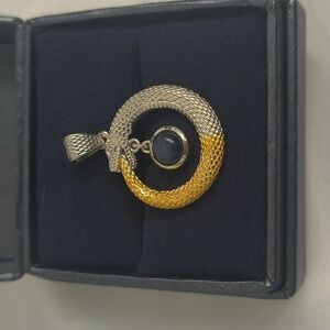 Genuine Blue Star Sapphire 1.7ct Pendant Sterling Silver & 14K Yellow Gold